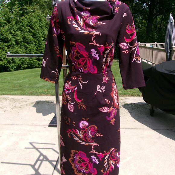 NWOT LIZ CLAIBORNE BROWN FLORAL PENCIL DRESS 4 - Picture 1 of 2
